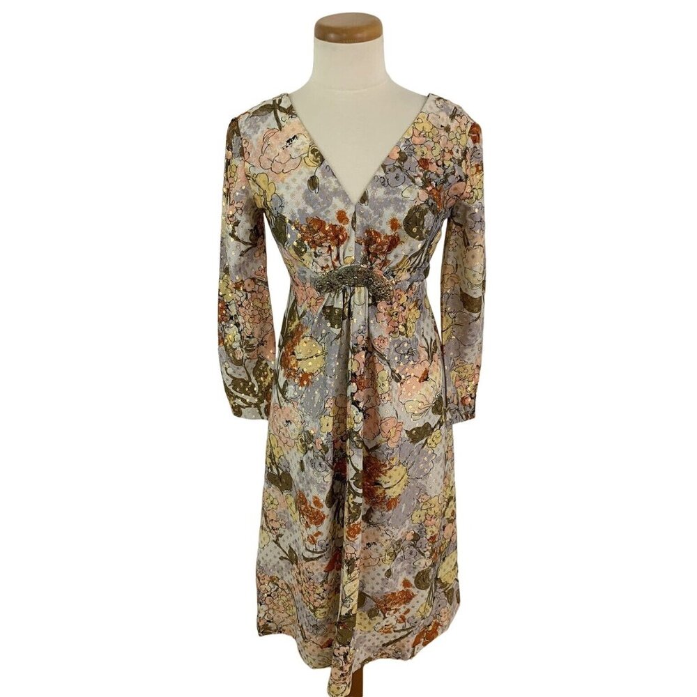 Vintage 1950s Frederick's of Hollywood Dress Women's 15 Metallic Mod Floral